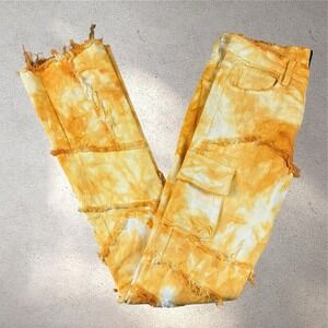 VALABASAS Size 29 Tie Dye Cargo Stacked‎ Frayed Fringe Jeans Grunge Punk